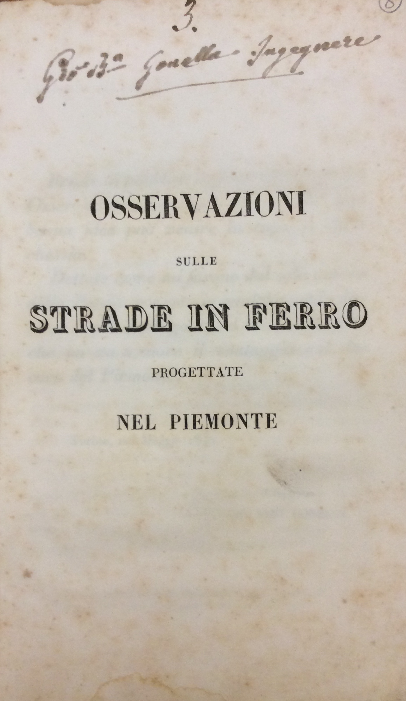 OSSERVAZIONI SULLE STRADE IN FERRO PROGETTATE NEL PIEMONTE.