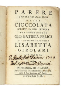 PARERE INTORNO ALL'USO DELLA CIOCCOLATA. - Scritto in una lettera …