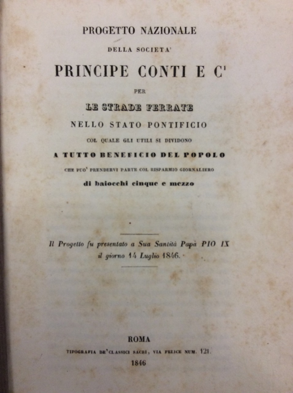 PROGETTO NAZIONALE DELLA SOCIETA' PRINCIPE CONTI E C. PER LE …