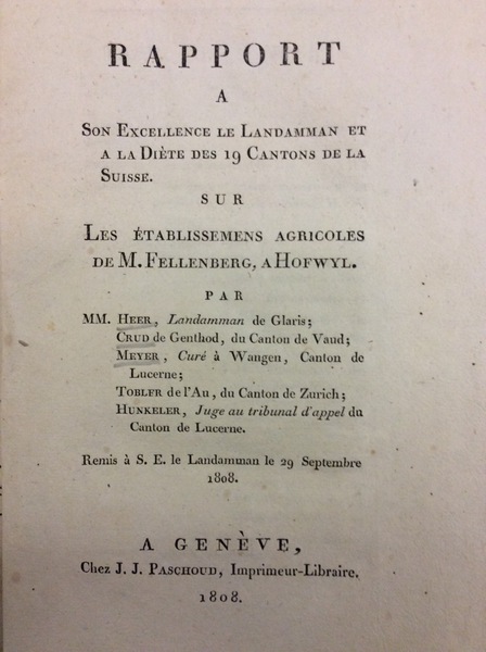 RAPPORT A SON EXCELLENCE LE LANDAMANN ET A LA DIETE …