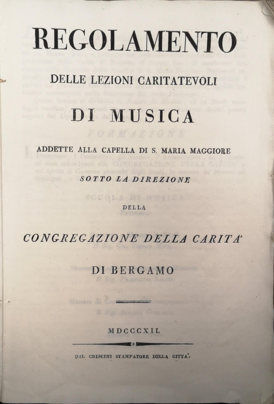 REGOLAMENTO DELLE LEZIONI CARITATEVOLI DI MUSICA ADDETTE ALLA CAPELLA DI …