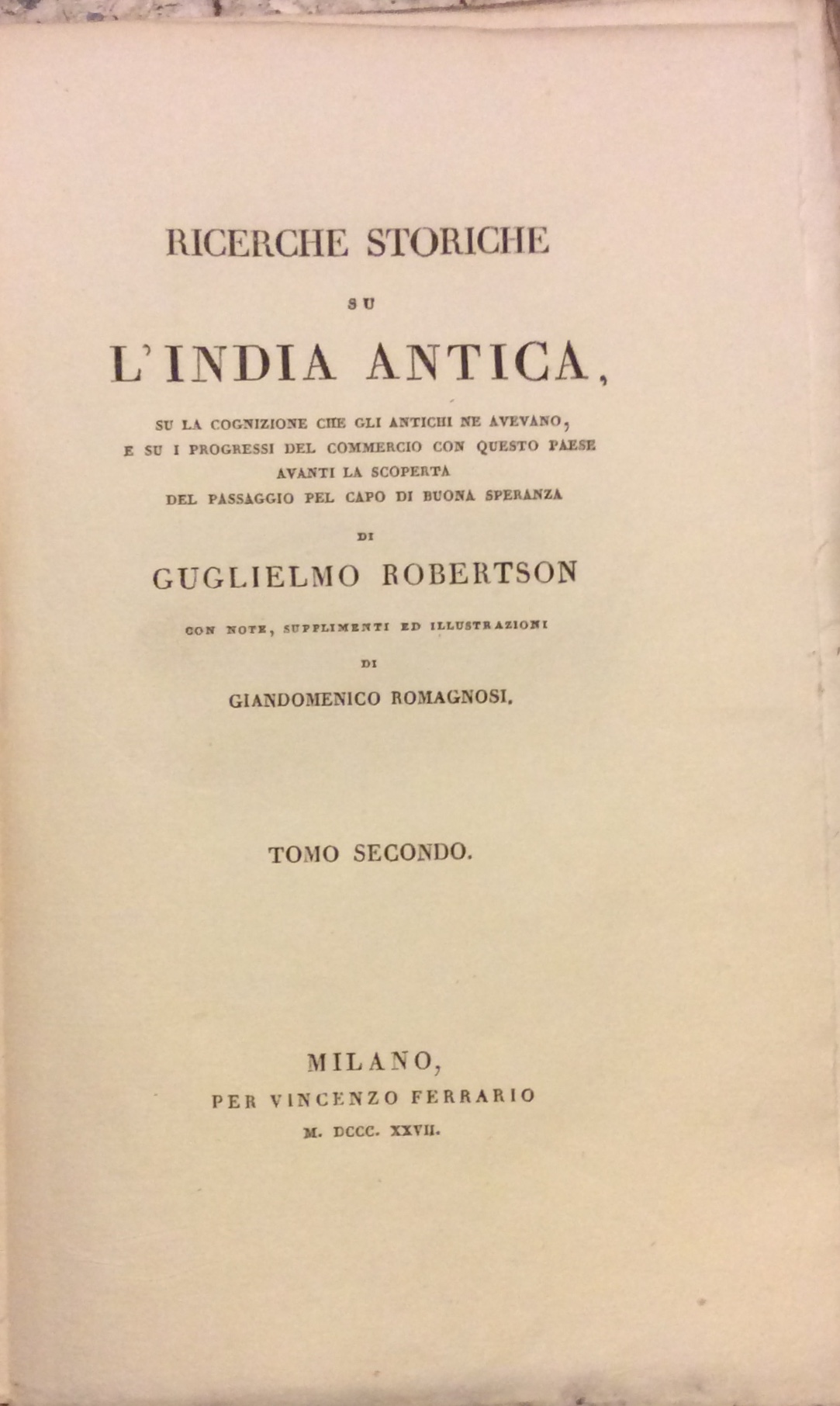RICERCHE STORICHE SU L'INDIA ANTICA SU LA COGNIZIONE CHE GLI …