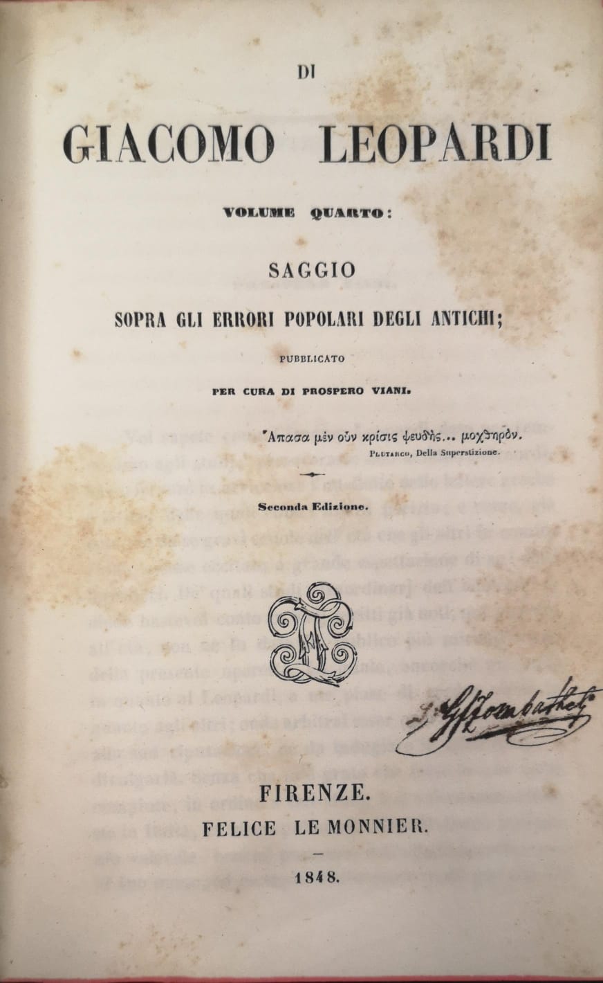 SAGGIO SOPRA GLI ERRORI POPOLARI DEGLI ANTICHI. VOLUME QUARTO. - …