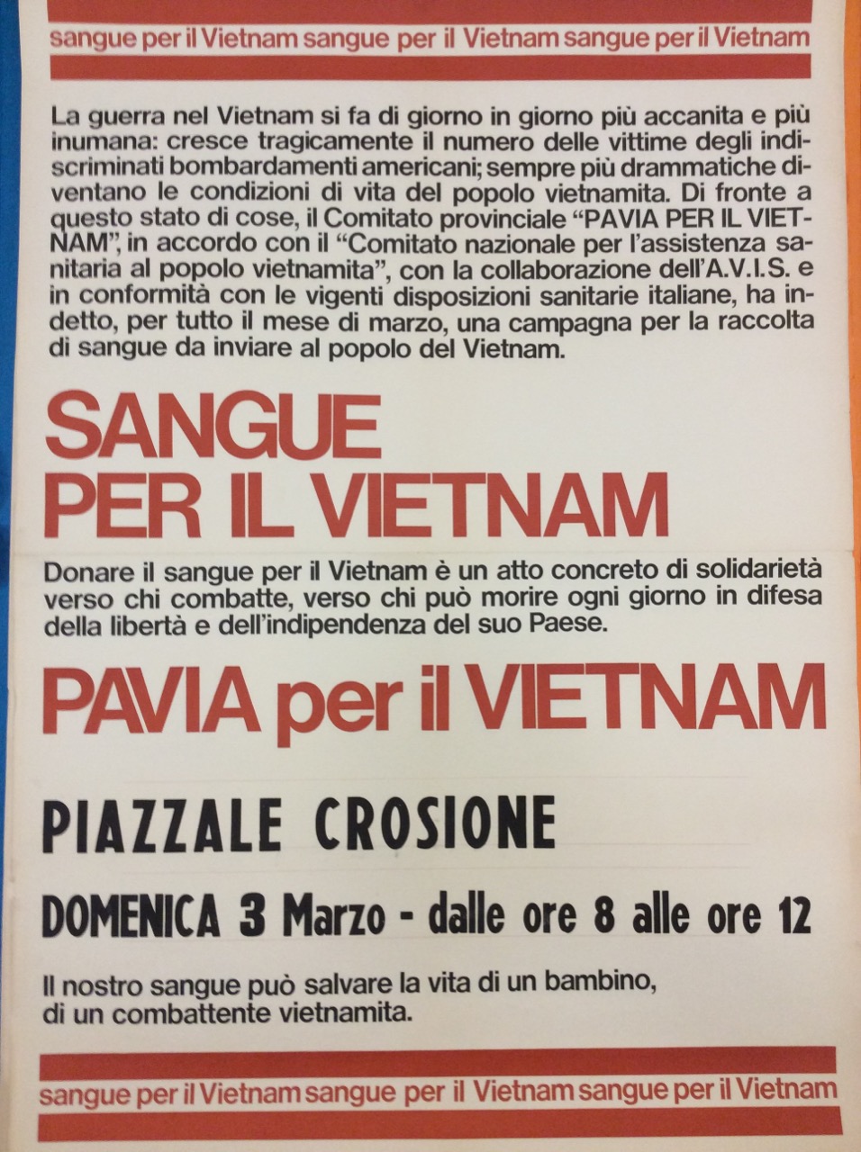 SANGUE PER IL VIETNAM. PAVIA PER IL VIETNAM. - Piazzale …