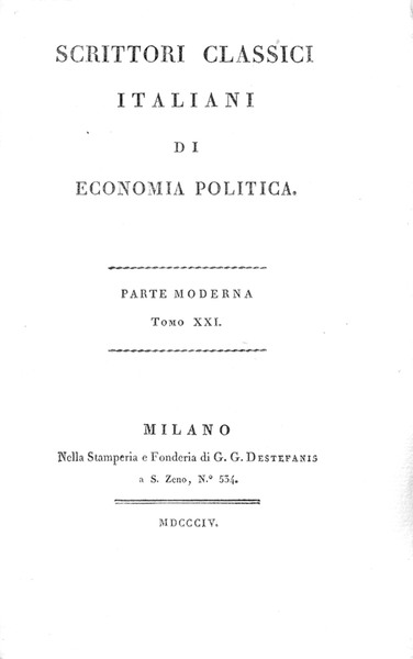 SCRITTORI CLASSICI ITALIANI DI ECONOMIA POLITICA.