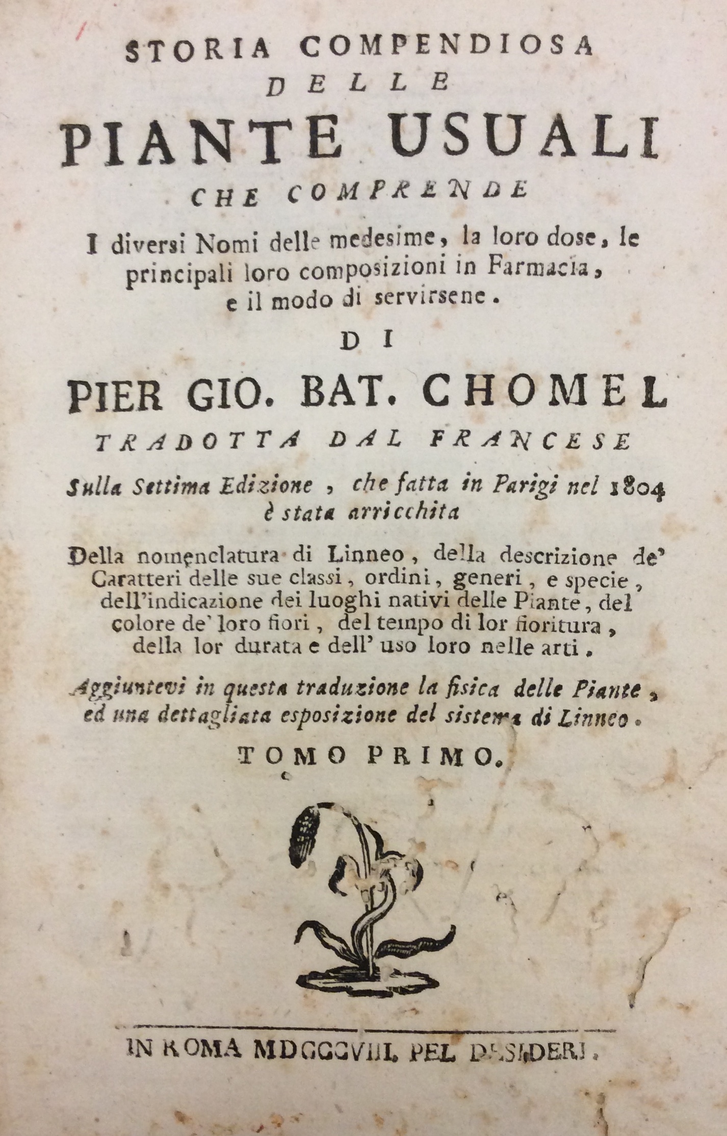 STORIA COMPENDIOSA DELLE PIANTE USUALI. - Che comprende i diversi …