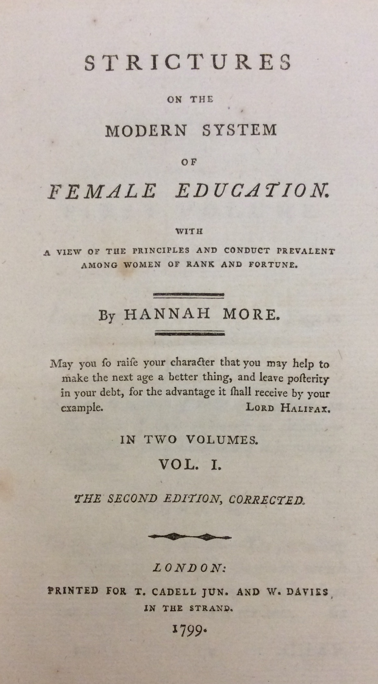 STRICTURES ON THE MODERN SYSTEM OF FEMALE EDUCATION. - With …