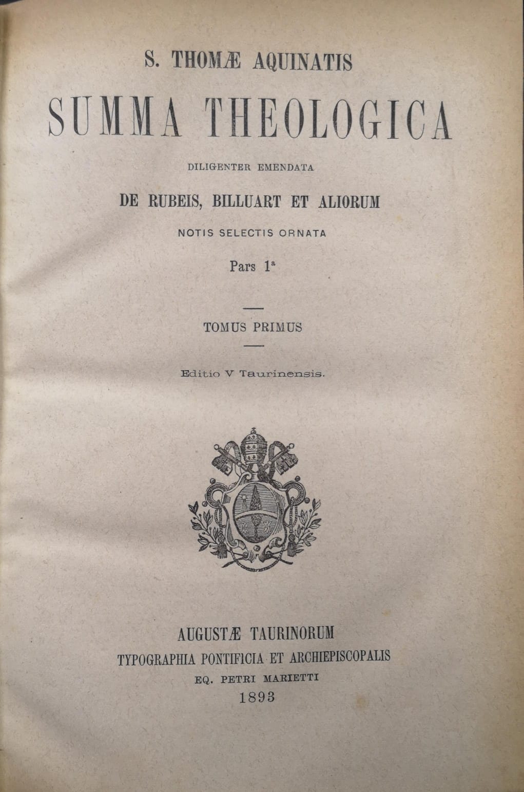 SUMMA THEOLOGICA. - Diligenter emendata de rubeis, billuart et aliorum …