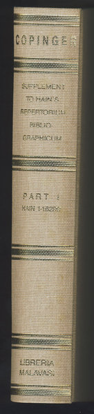 SUPPLEMENT TO HAIN'S REPERTORIUM BIBLIOGRAPHICUM.