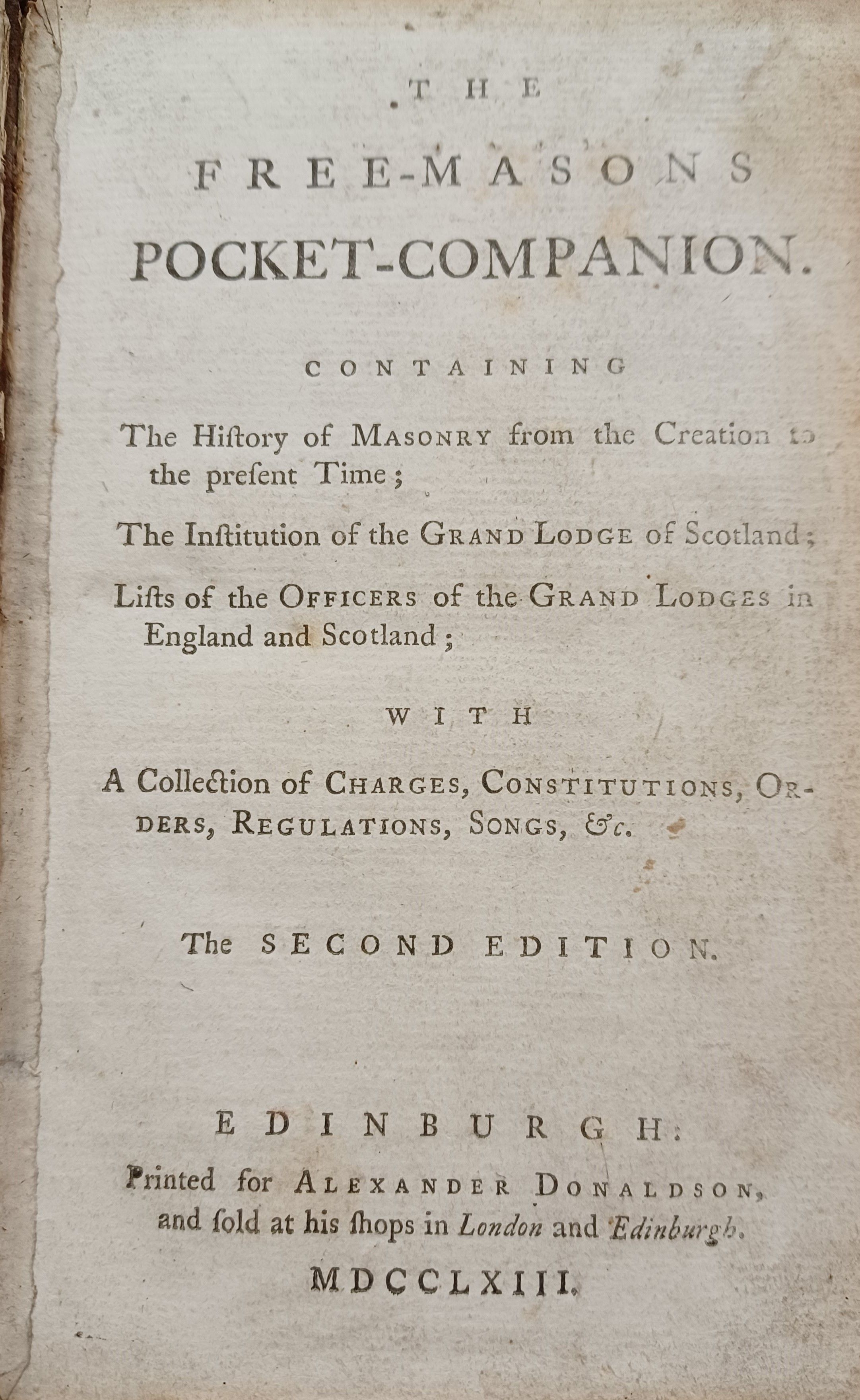 THE FREE MASON S POCKET COMPANION. - The seconde edition.