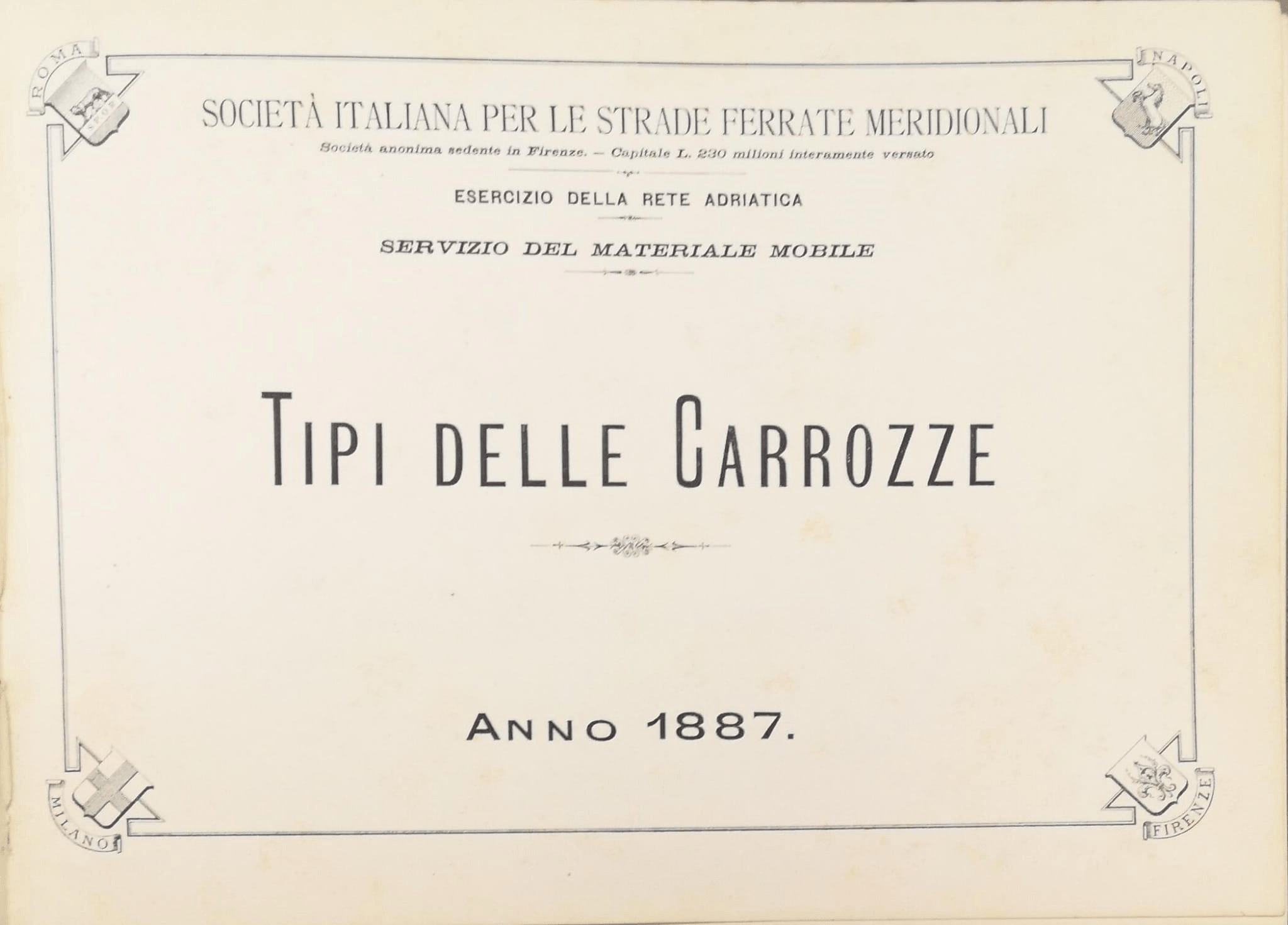 TIPI DELLE CARROZZE. ANNO 1887. - Esercizio della Rete Adriatica. …