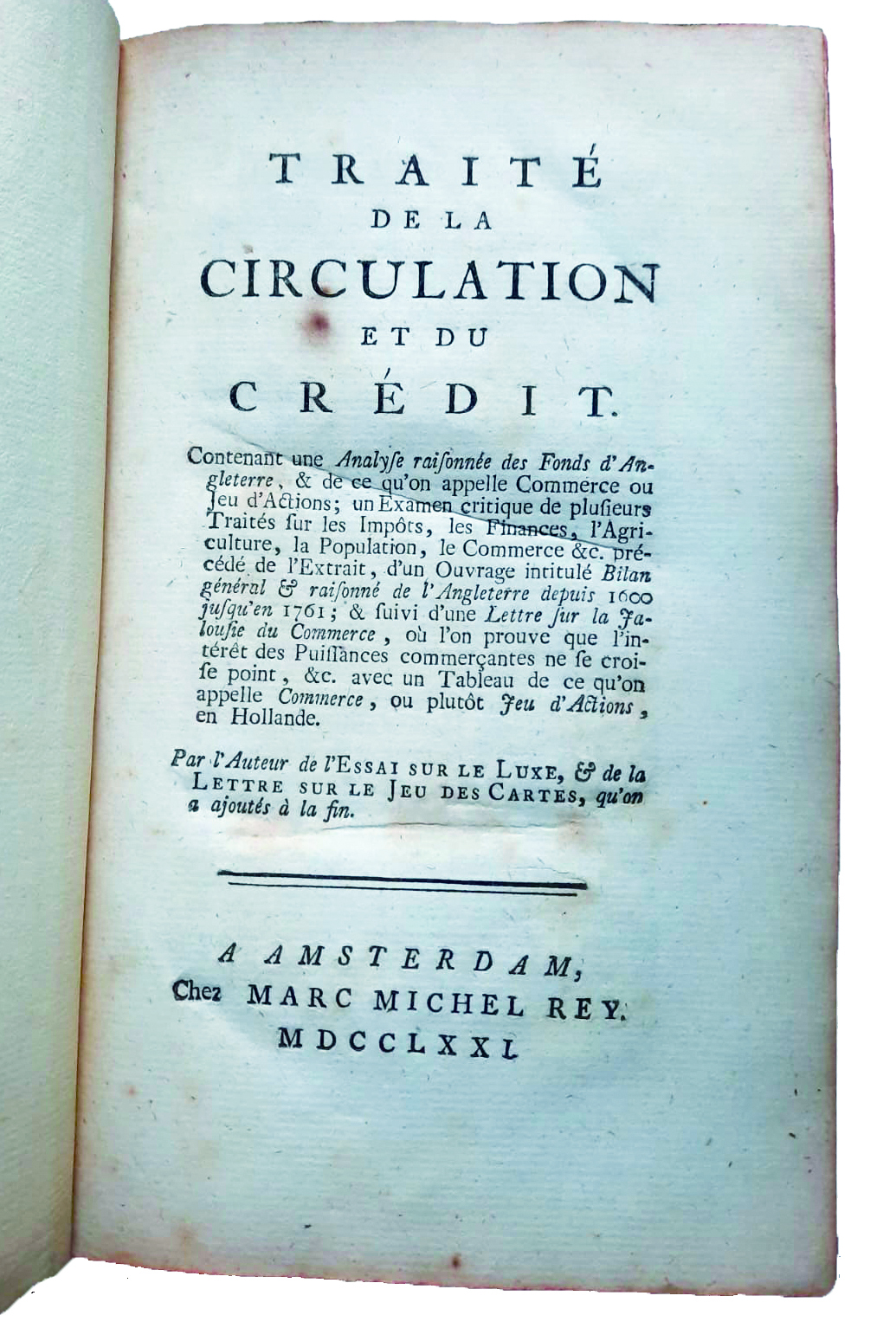 TRAITE' DE LA CIRCULATION ET DU CREDIT. - Par l'Auteur …