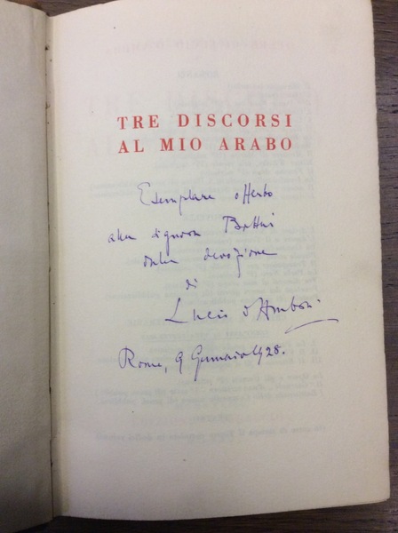 TRE DISCORSI AL MIO ARABO. - Novelle.