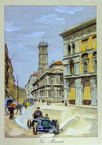 VIA MERCANTI (MILANO). - (Riproduzione di stampa d'epoca).