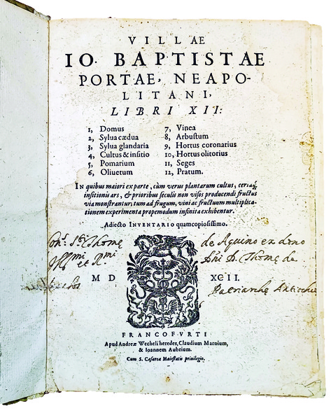 VILLAE IO. BAPTISTAE PORTAE NEAPOLITANI, LIBRI XII. - Adjecto Inventario …