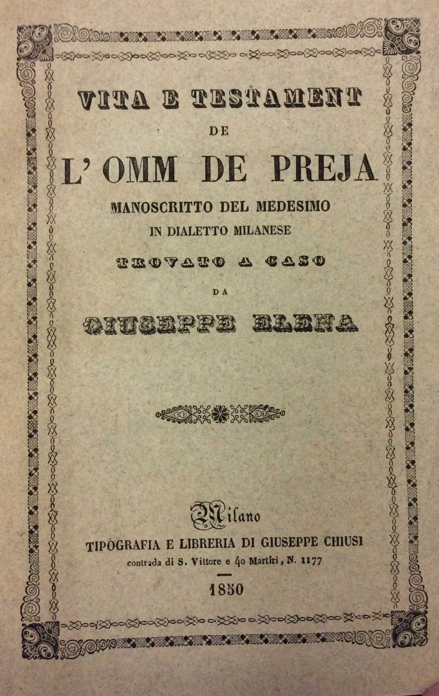 VITA E TESTAMENT DE L'OMM DE PREJA. - Manoscritto del …