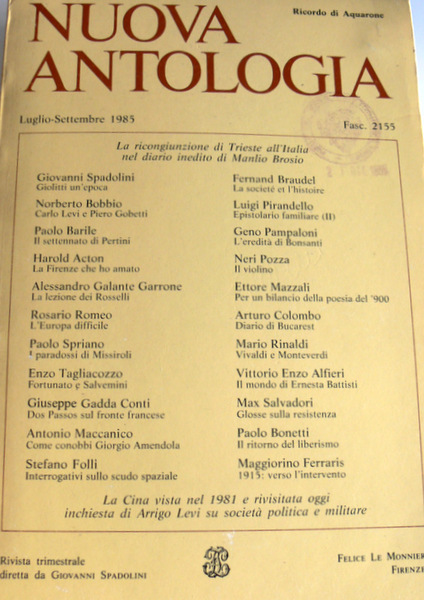 NUOVA ANTOLOGIA. (LUGLIO-SETTEMBRE 1985, FASC. 2155). RICORDO DI AQUARONE