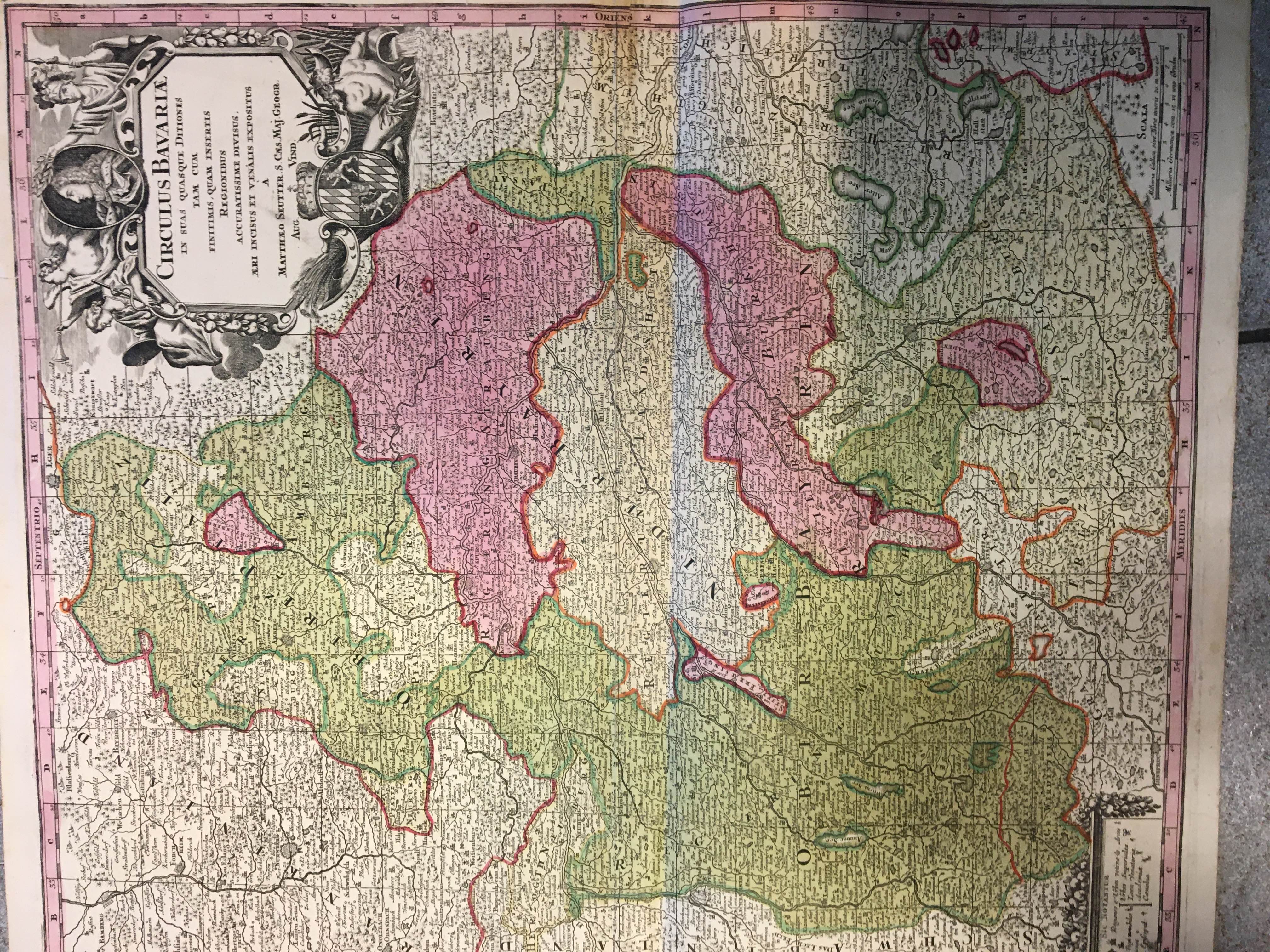 Circulus Bavariae. Ausburg, 1730 circa. Carta geografica colorata di cm. …