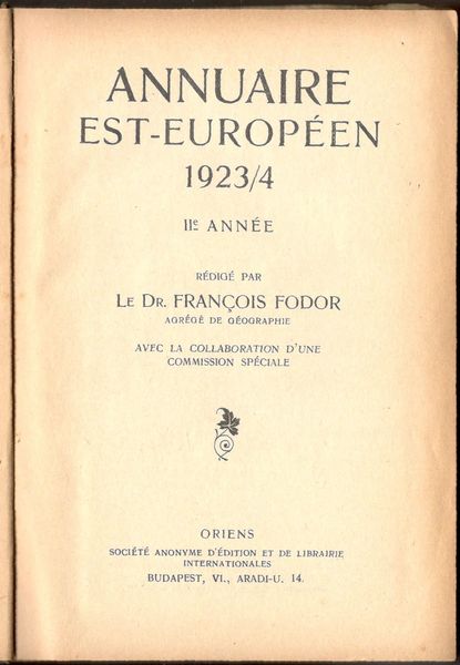Annuaire est-européen 1923/4. IIe année