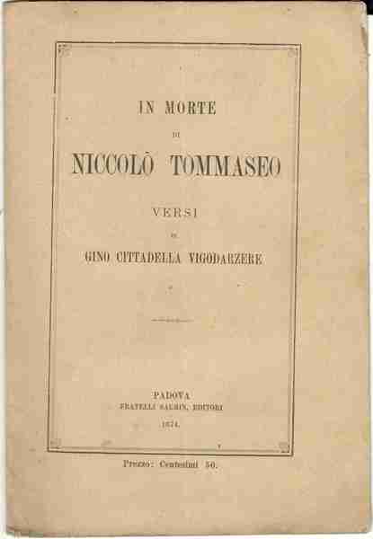In morte di Niccolò Tommaseo. Versi