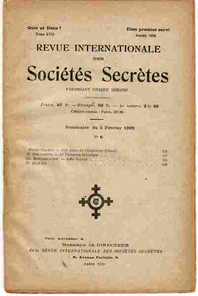 Revue internationale des sociétés secrètes. Tome XVII, année 1928, n° …