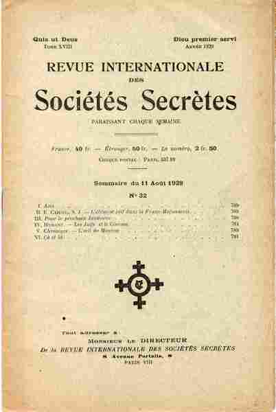 Revue internationale des sociétés secrètes. Tome XVIII, année 1929, n° …