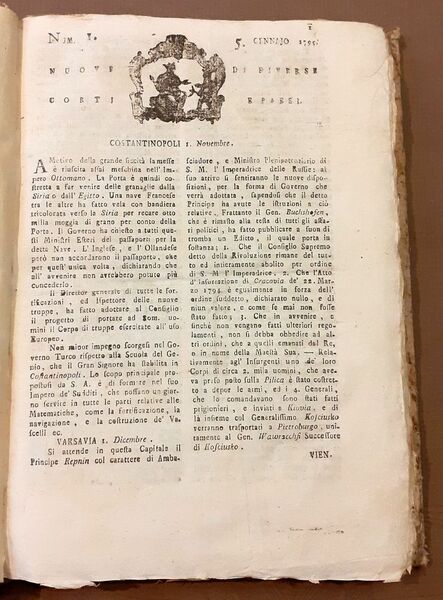 Nuove di diverse corti e paesi. Annata 1795 completa