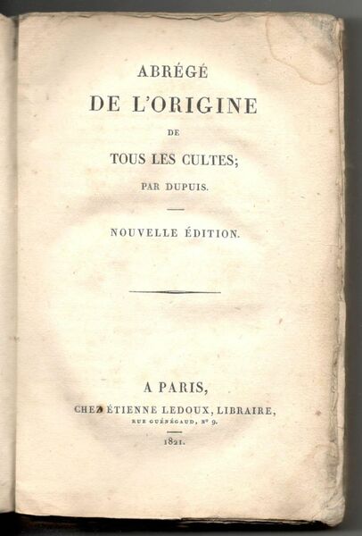 Abrégé de l'origine de tous les cultes