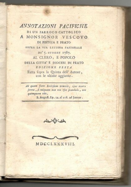 Annotazioni pacifiche di un parroco cattolico a Monsignor Vescovo di …