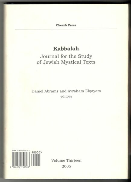 Kabbalah. Journal for the Study of Jewish Mystical Texts. Volume …