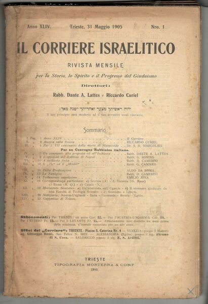 Il corriere israelitico. Periodico mensile per la Storia, lo Spirito …