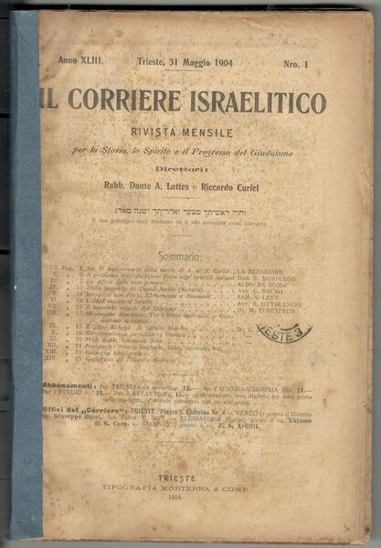 Il corriere israelitico. Periodico mensile per la Storia, lo Spirito …