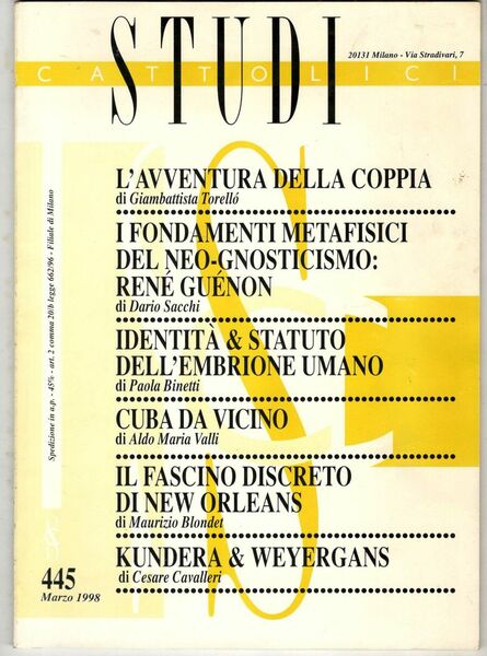 Studi cattolici. Mensile di studi e di attualità anno XLII. …