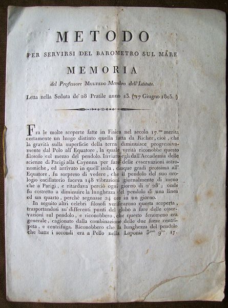 Metodo per servirsi del barometro sul mare memoria del professore …