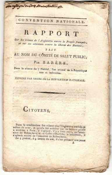 Rapport sur les crimes de l’Angleterre envers le Peuple français, …