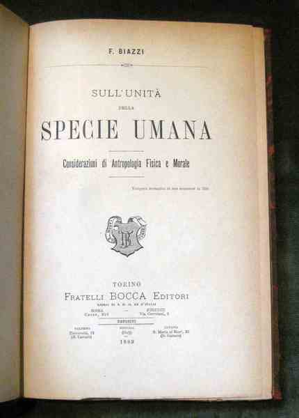 Sull'unità della specie umana. Considerazioni di Antropologia Fisica e Morale