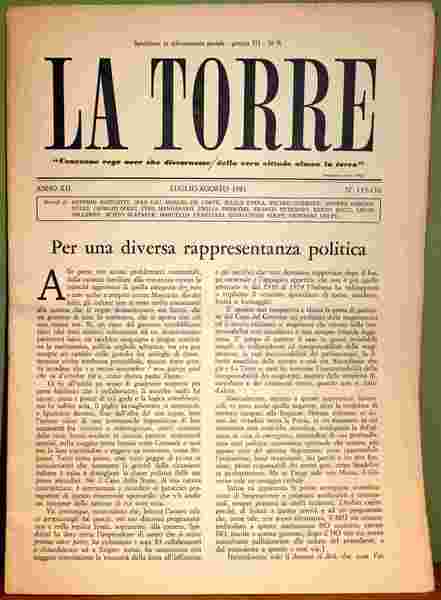La Torre. Rivista mensile. Anno XII. 1981. 10 fascicoli (su …