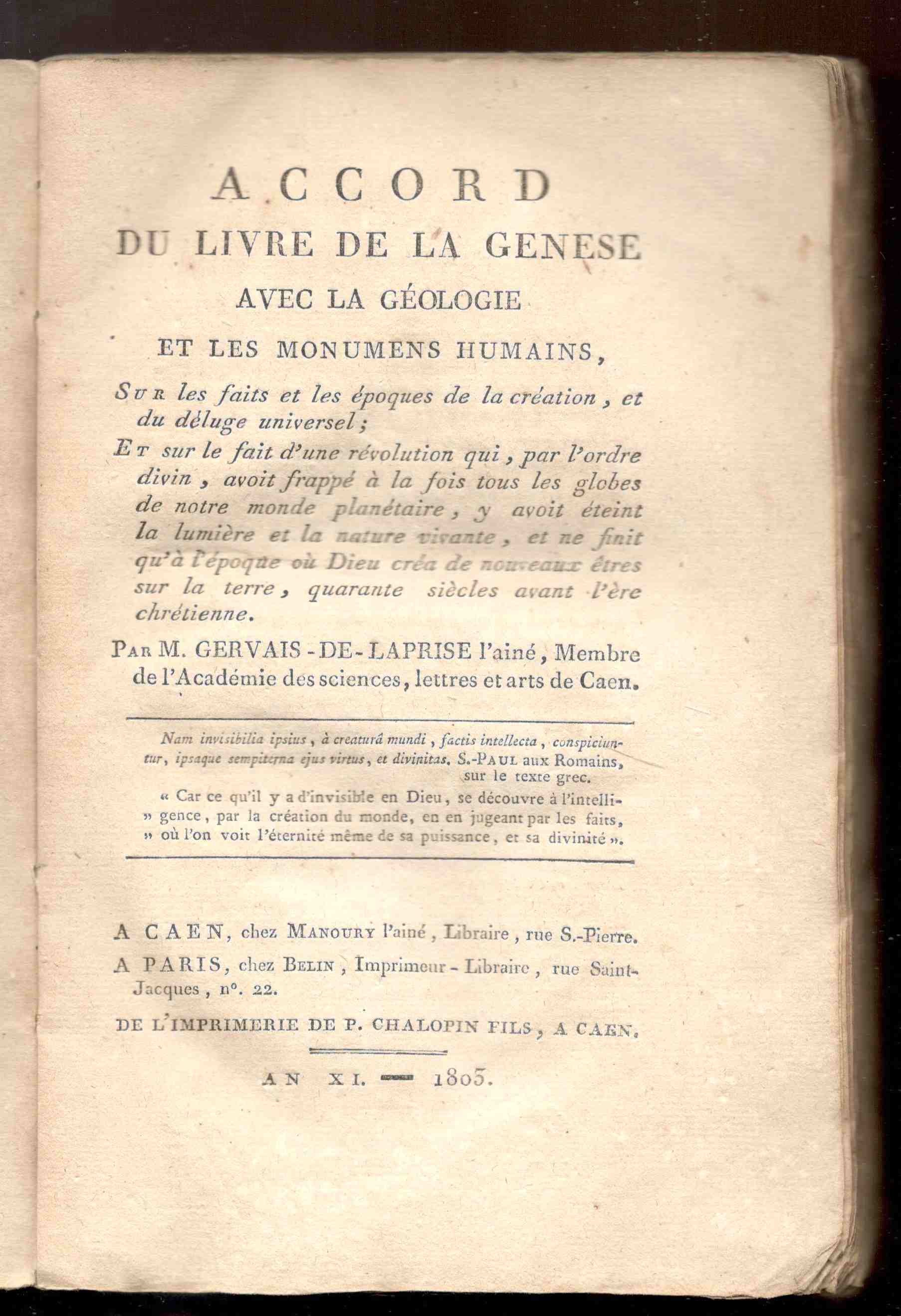 Accord du Livre de la Genese avec la géologie et …