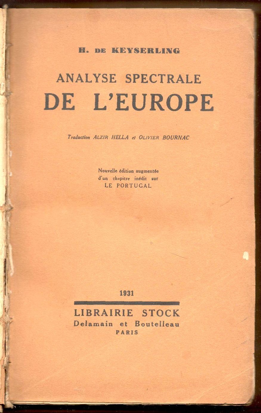 Analyse spectrale de l'Europe. Traduction de Alzir Hella et Olivier …