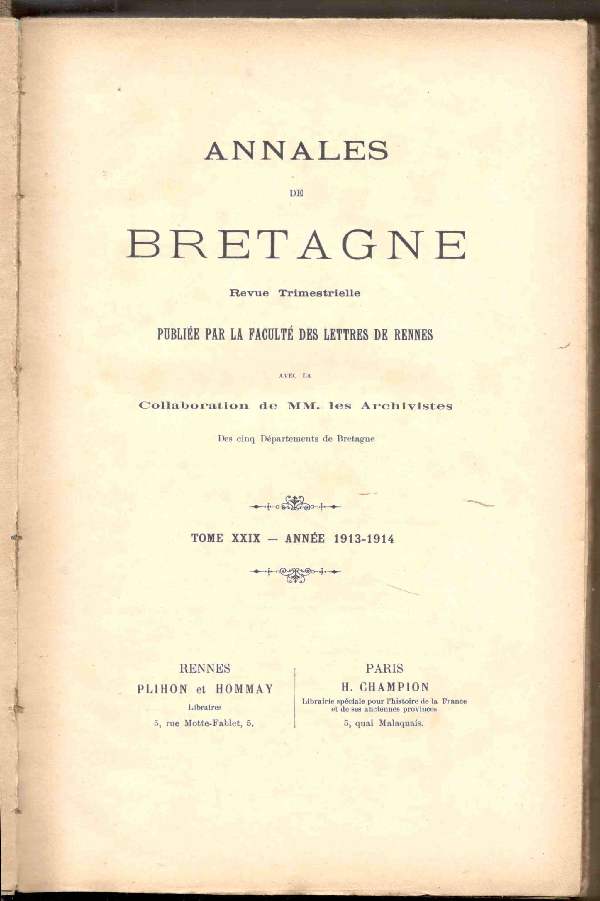 Annales de Bretagne. Revue trimestrielle publiée par la Faculté des …