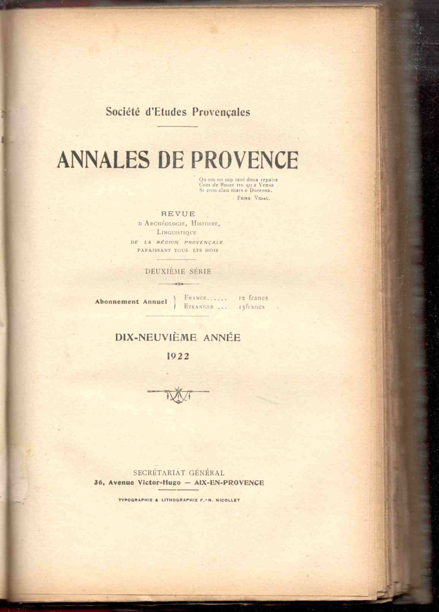 Annales de Provence. Société d'Etudes Provençales. Dix-huitième année, 1921 - …