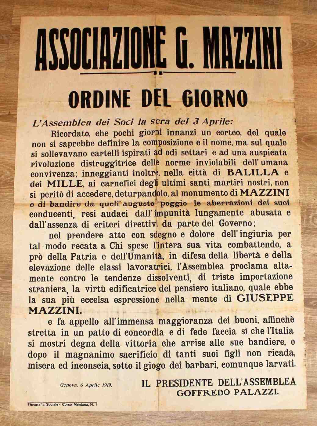 Associazione G. Mazzini. Ordine del giorno - Assemblea del 3 …