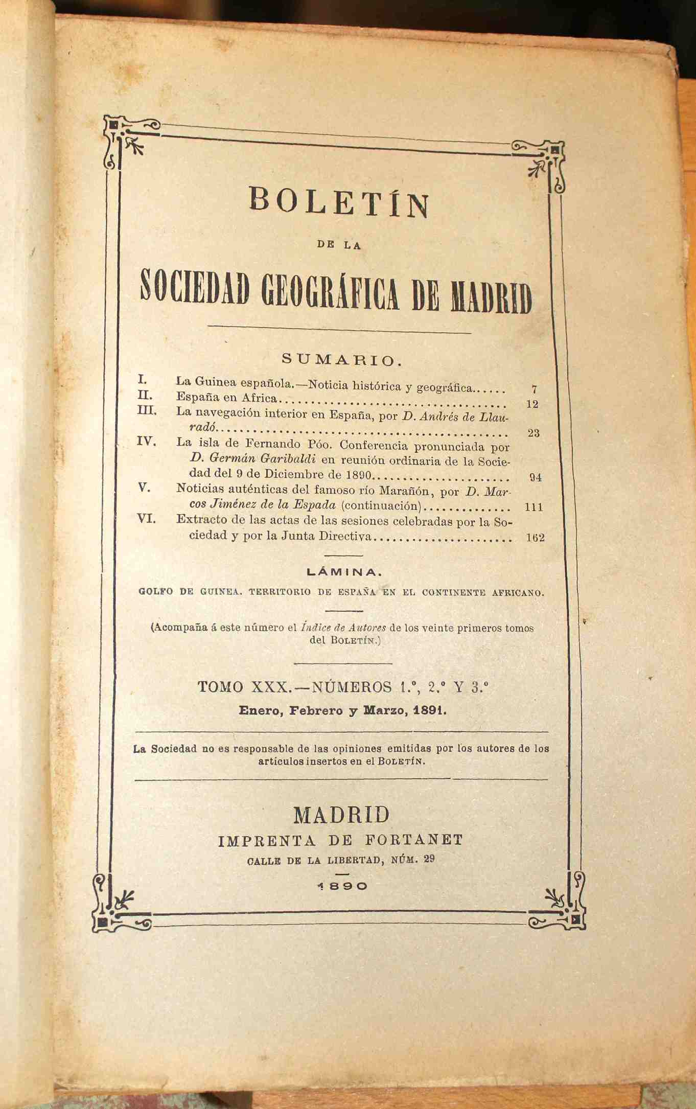 Boletín de la Real Sociedad Geográfica de Madrid. Tomo XXX. …