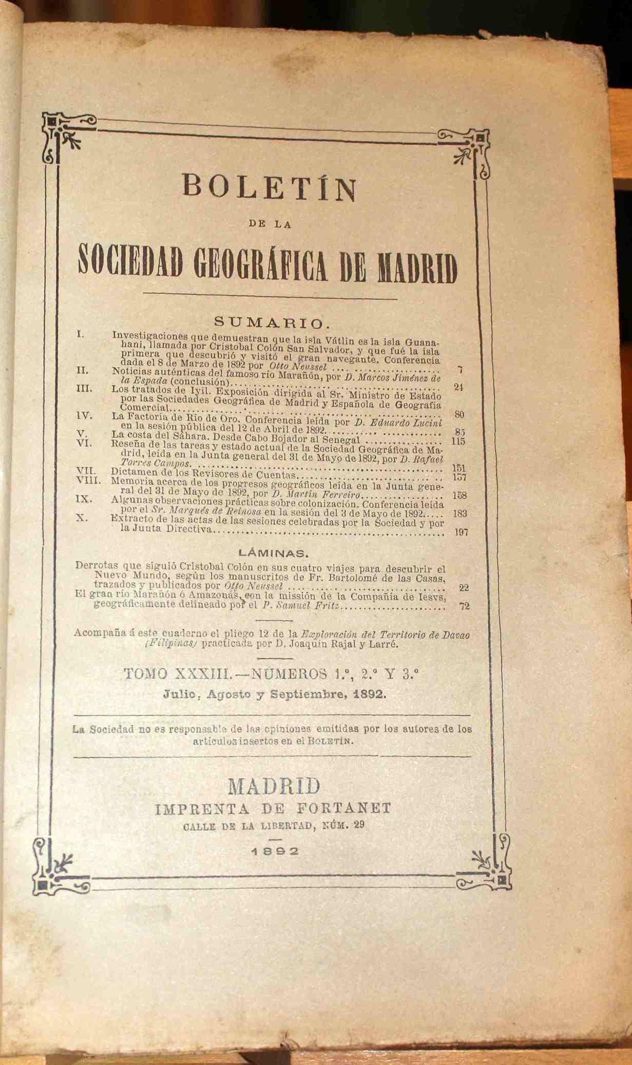 Boletín de la Real Sociedad Geográfica de Madrid. Tomo XXXIII. …