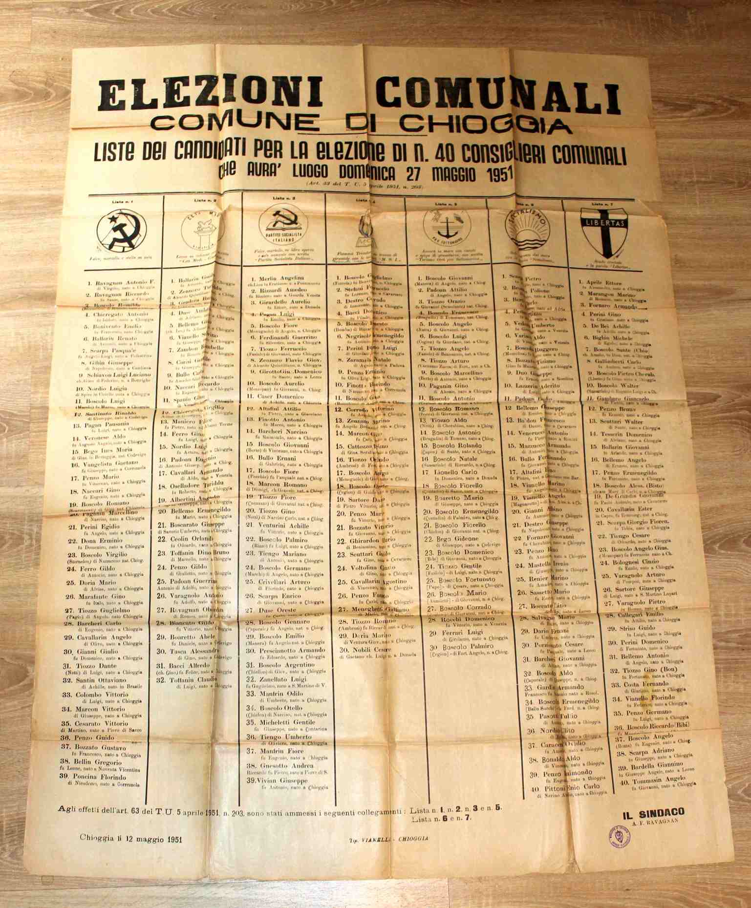 Chioggia - Elezioni amministrative del 27 maggio 1951 - Manifesto …