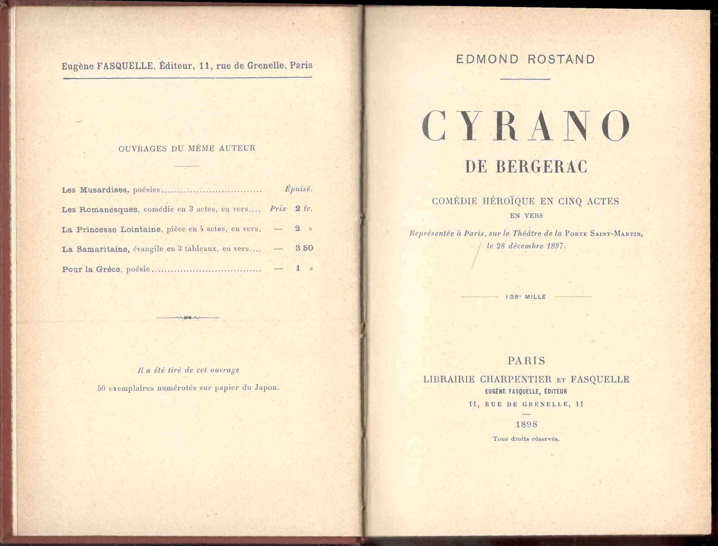 Cyrano de Bergerac, comédie héroique en cinq actes, en vers. …