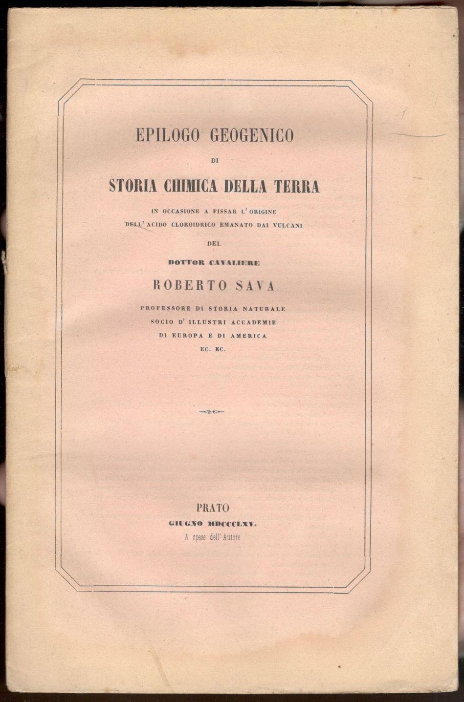 Epilogo geogenico di storia chimica della terra in occasione a …