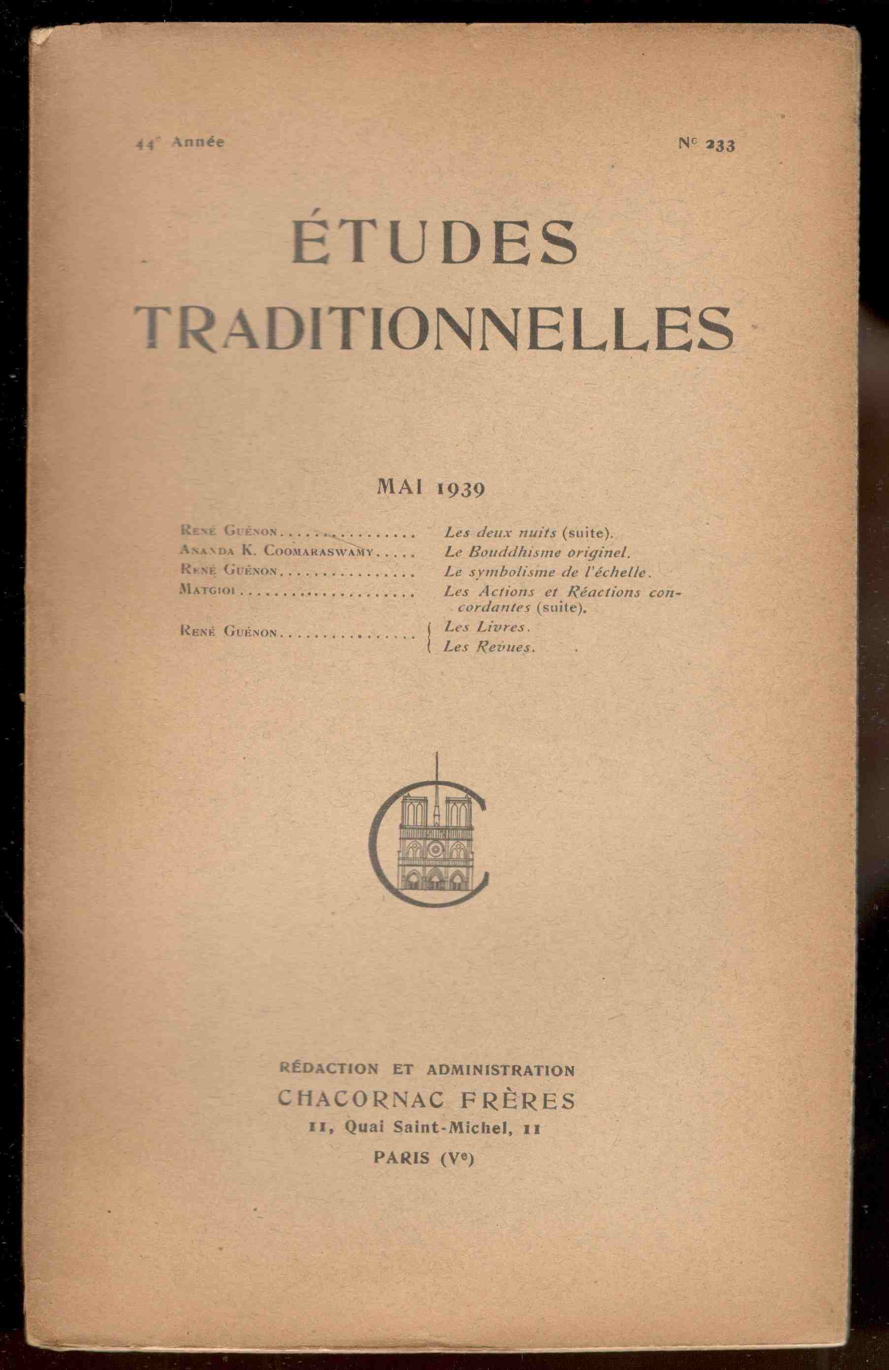 Études Traditionnelles. 44e année. Numero 233. Mai 1939