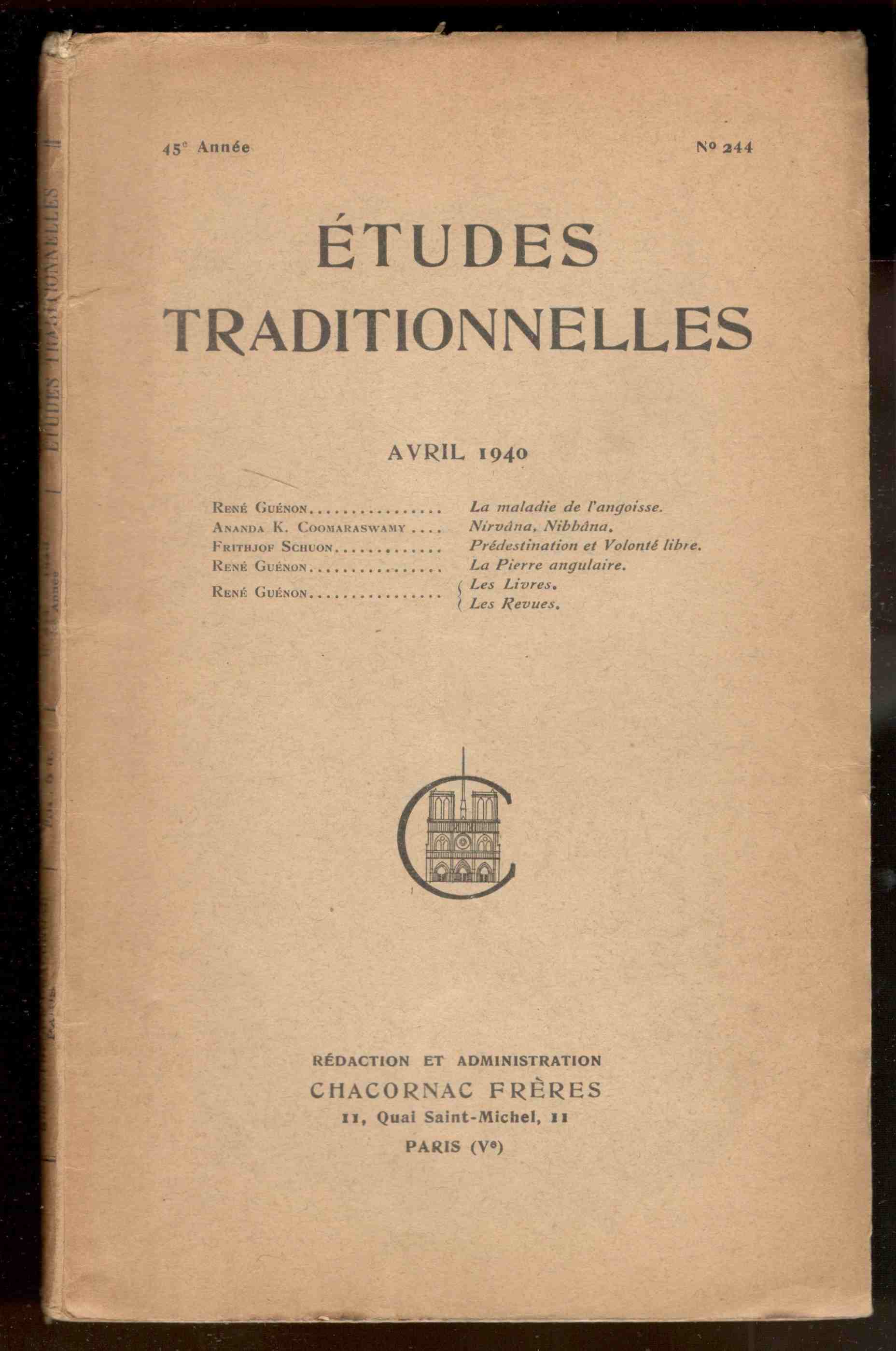 Études Traditionnelles. 45e année. Numero 244. Avril 1940