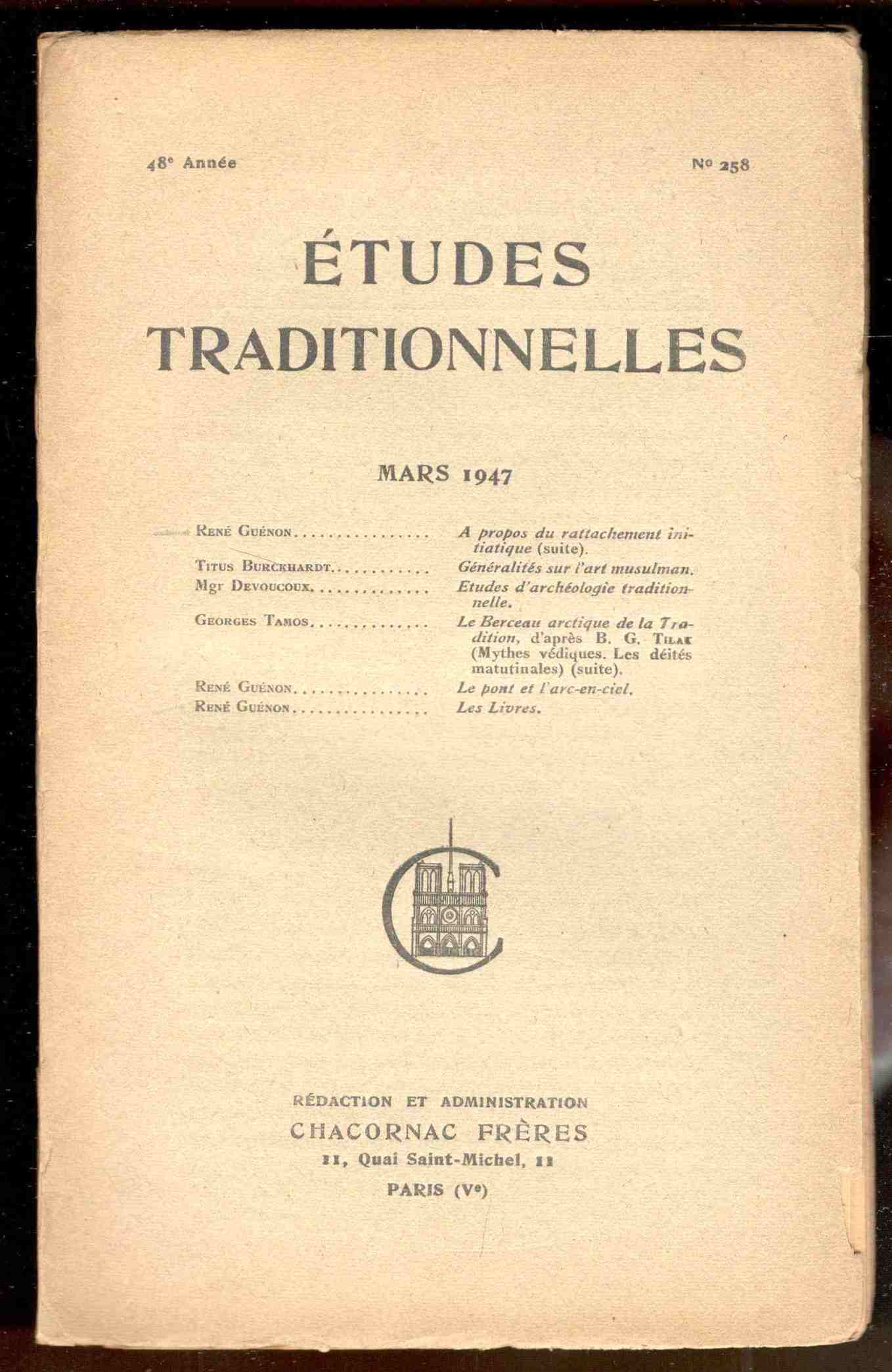 Études Traditionnelles. 48e année. Numero 253. Mars 1947